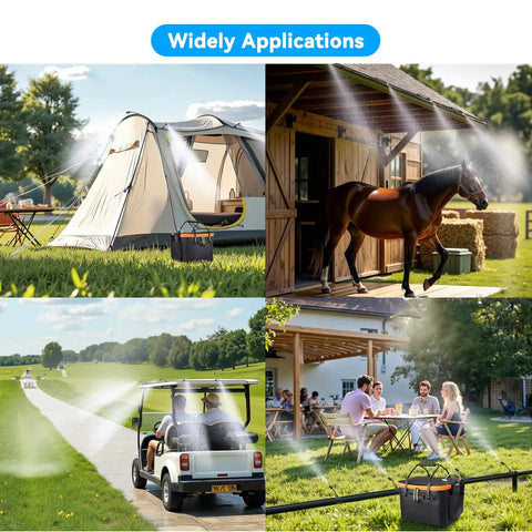 Portable Outdoor Misting System Kit with 6000mAh Pump, 20L Bucket, 26Ft Hose, cooling tent, horse stable, golf cart, patio