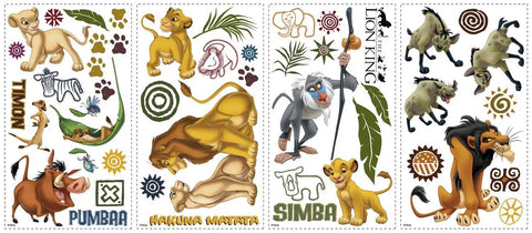 Lion King Peel And Stick Wall Decals Set Of 29 Vinyl Disney Wall Art For Kids Rooms Easy To Apply Removable And Repositionable Assembled Size About 27.47 Inches By 35.27 Inches Made In USA Perfect For Nurseries And Playrooms showing characters and paw prints