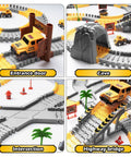 Glow In The Dark Construction Race Track Set For Kids Ages 3 To 9, 264 Piece Buildable DIY Track With 2 Light Up Cars On Highway Bridge