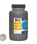High Purity PCB Etchant Powder, 8 Ounce Bottle, 99.9 Percent Reagent Grade Dry Powder with label next to a quarter for scale.