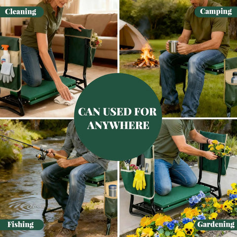 Garden Kneeler and Seat With Extra Wide 8 Inch Thick Pad, Heavy Duty Foldable Kneeling Bench With Two Tool Pouches for versatile use