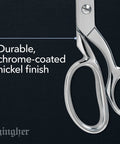 8 Inch Knife Edge Dressmaker Scissors For Fabric Cutting And Sewing, Bent-Handle Pro-Grade Shears With Flat-Sitting Design For Long Pattern And Seam Cuts, Forged Steel With Comfortable Grip For Smooth, Heavy-Duty Performance, chrome-coated nickel finish