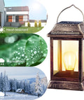 Retro Bronze Metal Solar Lanterns Outdoor Lights Pack Of 2, Waterproof Hanging Garden Lanterns for all weather conditions illustration