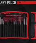 16 Piece Precision Punch And Chisel Set with Taper Punch, Pin Punch, Center Punch, Cold Chisels in roll-up pouch, chrome vanadium steel