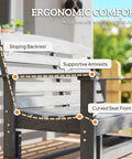 Two Person Outdoor Glider Bench For Backyards And Patios In Weather Resistant HDPE Distressed Gray with armrests and slatted back