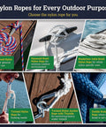 Various nylon ropes for outdoor use, including Heavy Duty Twisted Nylon Rope For Indoor And Outdoor Use All Purpose Utility Cord