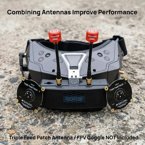Beefed Up FPV Antenna For 5.8 GHz Drones And Goggles With RHCP 2.3 dBi RP SMA Connector shown on drone goggles