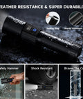 4 Pack Rechargeable LED Flashlights With 10000 Lumens Each And LCD Battery Display Beast Mode Bright 5 Modes Tactical Light showcasing durability and weather resistance