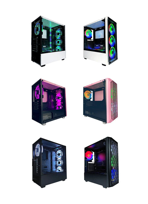 Multiple PC cases displaying Dope Silent 120mm Dual Ring RGB LED Case Fan With Remote Control 28 Addressable LEDs.