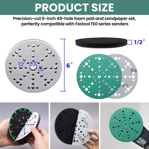 Do It All 6 Inch Sanding Pads And Discs Kit With Tear Resistant 49 Hole Film Sandpaper Grit 40 To 320 For Auto Body Metal And Wood