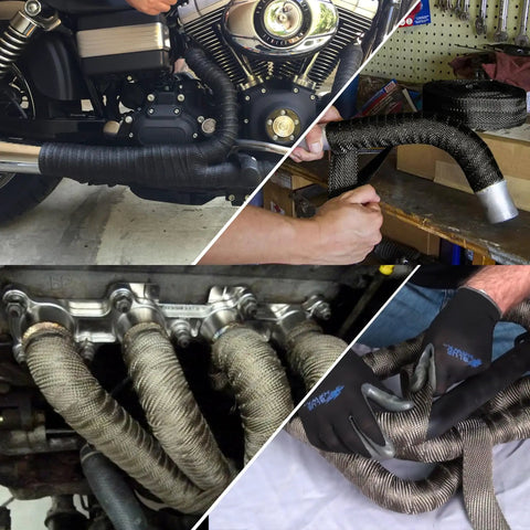 Exhaust Heat Wrap Kit 2 Inch 16 Foot High Temp Fiberglass Header Wrap With Heat Shield Tape and Ties on Motorcycles and Auto Parts