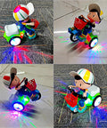 Electric Ride On Tricycle Toy For Baby And Toddler With Music And Luminous Lights For Stunt Performance cartoon rider on indoor floor