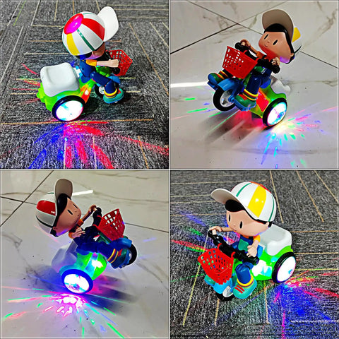 Electric Ride On Tricycle Toy For Baby And Toddler With Music And Luminous Lights For Stunt Performance cartoon rider on indoor floor