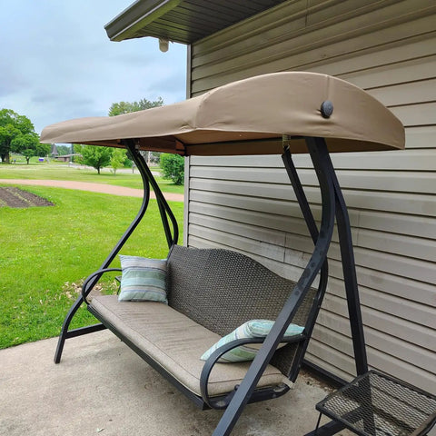 Premium Swing Canopy Replacement For GT Porch Swing And Purple Leaf Brentley Awnings, beige canopy attached to swing frame
