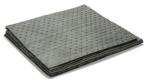 Universal Spill Kit For Oil And Chemical Spills gray absorbent pads stacked for quick cleanup, part of Portable High-Visibility Yellow Tote.