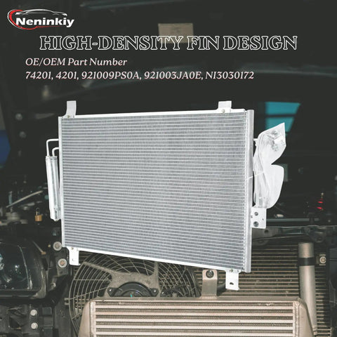 Beefed Up Aluminum AC Condenser For 2013 To 2020 Pathfinder And Infiniti QX60 Replacement showing fin design in a vehicle