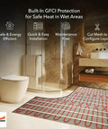 Electric Floor Heating Mat For Tile And Bathroom Floors 120V 10 Sq Ft 120W With Programmable GFCI Thermostat installed in bathroom.