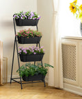 4 Tier Vertical Garden Planter With Drainage Holes For Outdoor Plants displayed indoors with flowers on sturdy metal frame