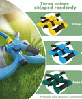 Rotary Yard Sprinkler With Wide Coverage For Lawns And Gardens Adjustable Spray Patterns And Angles Connect Multiple Units To Expand Reach No Fuss Easy Setup For Half Inch Pipe Systems shown in yellow, blue, and deep green colors.