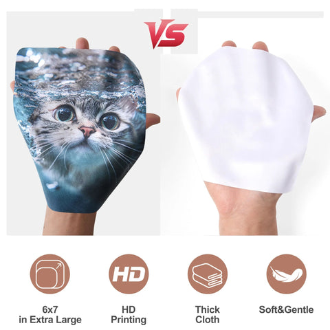 Anywind microfiber glasses cleaning cloths, 6-pack, 6x7 inches; cat-print front and white back, for eyeglasses and screens.