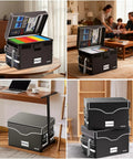 Beefed Up 5200F Fireproof Document Lockbox With Heat Insulation, Black, in home office setting.