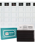 Garage Door Window Decals Kit With Strong Magnets, Faux Gloss Black Look, Fits 2 Car Garages, No Drill Easy Install kit displayed