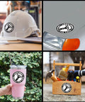 Funny Handyman Mechanic Sticker Set Waterproof Vinyl Decals For Cars Trucks Laptops Helmets Water Bottles Bicycles Luggage And More Easy Peel And Stick 4 Inch shown on helmets, cars, bottles, and toolboxes