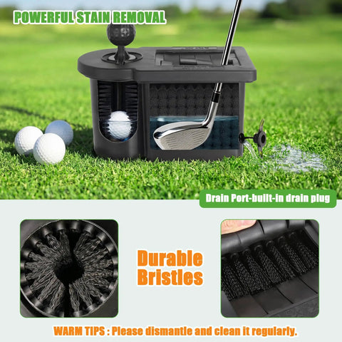 Universal Golf Cart Ball Washer And Club Head Cleaner Kit With Easy Snap Mount and Bad Ass Heavy Duty Power Brushes, shown with durable bristles.