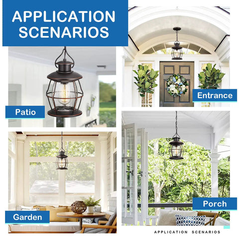 Outdoor Pendant Light For Porch And Patio, Farmhouse Exterior Hanging Fixture With Adjustable Chain in various settings