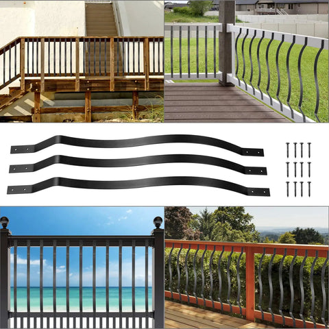 Black Aluminum Deck Balusters 76 Pack With Screws 29 Point 5 Inch Spindles For Outdoor Stair Railing Kit with installation view.