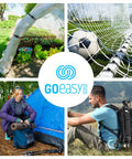 Collage showing uses of 50 Pack 6 Inch Ball Bungee Cords With Elastic String For Canopy Tarp Tent Poles And Wires Heavy Duty UV Resistant Ball Tie Downs For Indoor And Outdoor Use