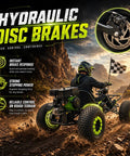 Beast 212cc Off Road Go Kart for Adults and Teens with hydraulic disc brakes on rocky terrain, rear view with flag.