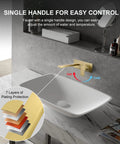 Wall Mounted Bathroom Faucet Solid Brass Construction With Single Handle Modern Style Wall Mount Sink Faucet Brushed Gold Finish above a white rectangular sink on a marble countertop