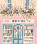 Pink Book Shop Diamond Painting Kit For Adults Dope 5D Full Round Drill Diamond Art Craft Set For Beginners DIY Wall Decor 12X16 Inch Perfect Gift depicting a charming book store facade with floral accents and book displays.