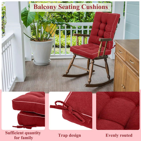 4 Pack Outdoor Patio Chair Cushions High Back Waterproof Weatherproof With Ties For Rocking Chairs And Indoor Use Red