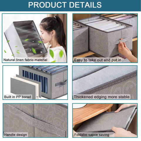 Stackable Wardrobe Drawer Organizer With 6 7 9 Grids, Built-In PP Board Keeps Clothes Upright, Durable Nonwoven Fabric, Easy Access Handles