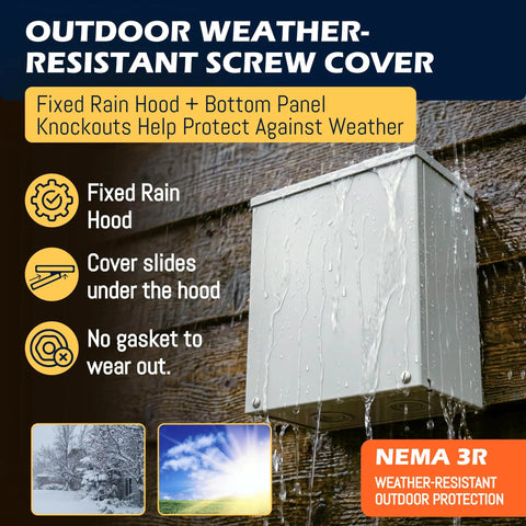 Heavy Duty Tough As Nails Outdoor Electrical Junction Box 10 X 10 X 6 Inch Nema 3r Carbon Steel Weatherproof Screw Cover in rain.