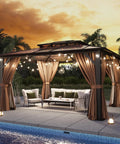 12x10 Foot Hardtop Gazebo With Aluminum Frame Go To Outdoor Pavilion Curtains And Netting Double Polycarbonate Roof For UV Protection