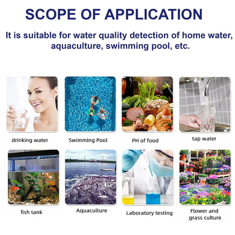 Scope of application for High Accuracy Digital PH Meter For Home Water Testing 0 To 14 PH Range With ATC, featuring usage examples.