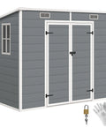 No Nonsense 8x4 Outdoor Storage Shed Made Of Waterproof Resin Plastic With Floor Window Lockable Doors And Vents Gray