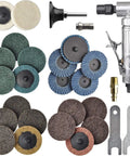 1/4 Inch Angle Air Die Grinder Badass Heavy Duty Tool With 22 Piece Quick Change Sanding Kit parts and accessories displayed.