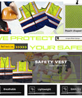 Crew Job Site Ready And Built Dang Tough High Visibility Mesh Reflective Safety Vest Fluorescent Yellow with black hem in action.