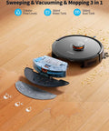 All In One Robot Vacuum And Mop With 6000Pa Beast Mode Suction Self Emptying Dock shown cleaning hardwood floor Q10 Pro
