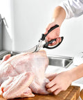 Heavy Duty Poultry Shears Kitchen Scissors For Cutting Chicken And Meat With Spring Loaded Handles, Multipurpose Tool To Butterfly Whole Poultry, Trim Fat, Slice Raw Meat, Chop Herbs, And Cut Veggies With Minimal Hand Strain Like A Boss. 9.6 in stainless steel on raw turkey