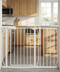 Extra Wide Baby Gate 43.3 To 48 Inches Tension Mounted Safety Gate For Kids And Pets Walk Through White Metal 30 Inch Tall With Extensions