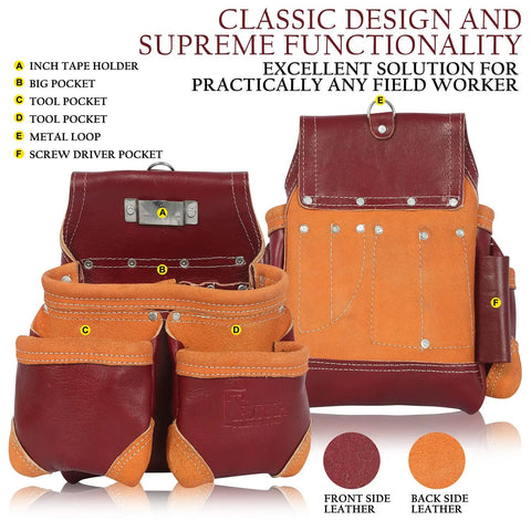 Grain Leather Tool Belt Rig Pro Grade With 18 Pockets Double Pouches Hammer Holders Padded Belt And Small Pockets for carpenters