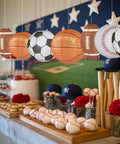 8 Pack 12 Inch Sports Paper Lanterns Set for Party Decor Includes Soccer Ball Basketball Baseball American Football and Japanese Hanging Lanterns Reusable Game Day Birthday Favors for Kids