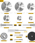 44-piece rotary-tool cutting wheel set: 6 HSS blades, 20 resin discs, 10 diamond wheels, 2 screwdrivers for plastic.