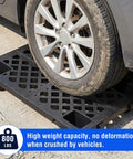 Heavy Duty Plastic Pallet Set 23.6x15.8x3.9 Inch Stackable Interlocking Storage Platform under car wheel on concrete