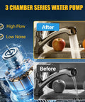 Heavy Kickin Up Flow 33 Series 110V AC Water Pressure Pump 4.0 GPM 50 PSI showing water flow improvement in kitchen tap images.